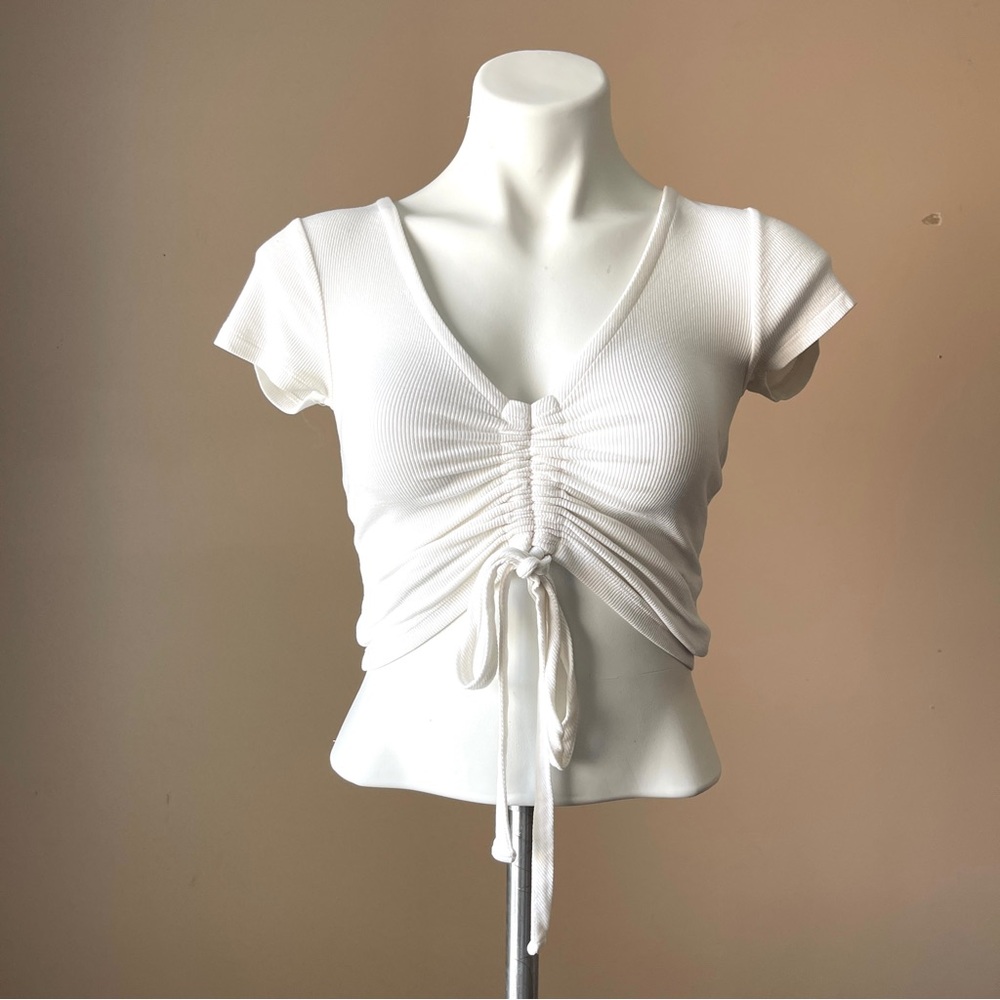 ALL SAINTS | White Ribbed Ruched Crop Top - Sz S - Picture 2 of 8